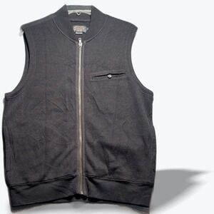 Pendleton Shetland Wool Sweater Vest Charcoal Black Full Zip Mock Neck Men Small